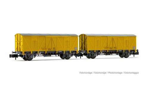Arnold HN6554 RENFE 2 gedeckte Güterwagen 2-achsig gelb Ep. III